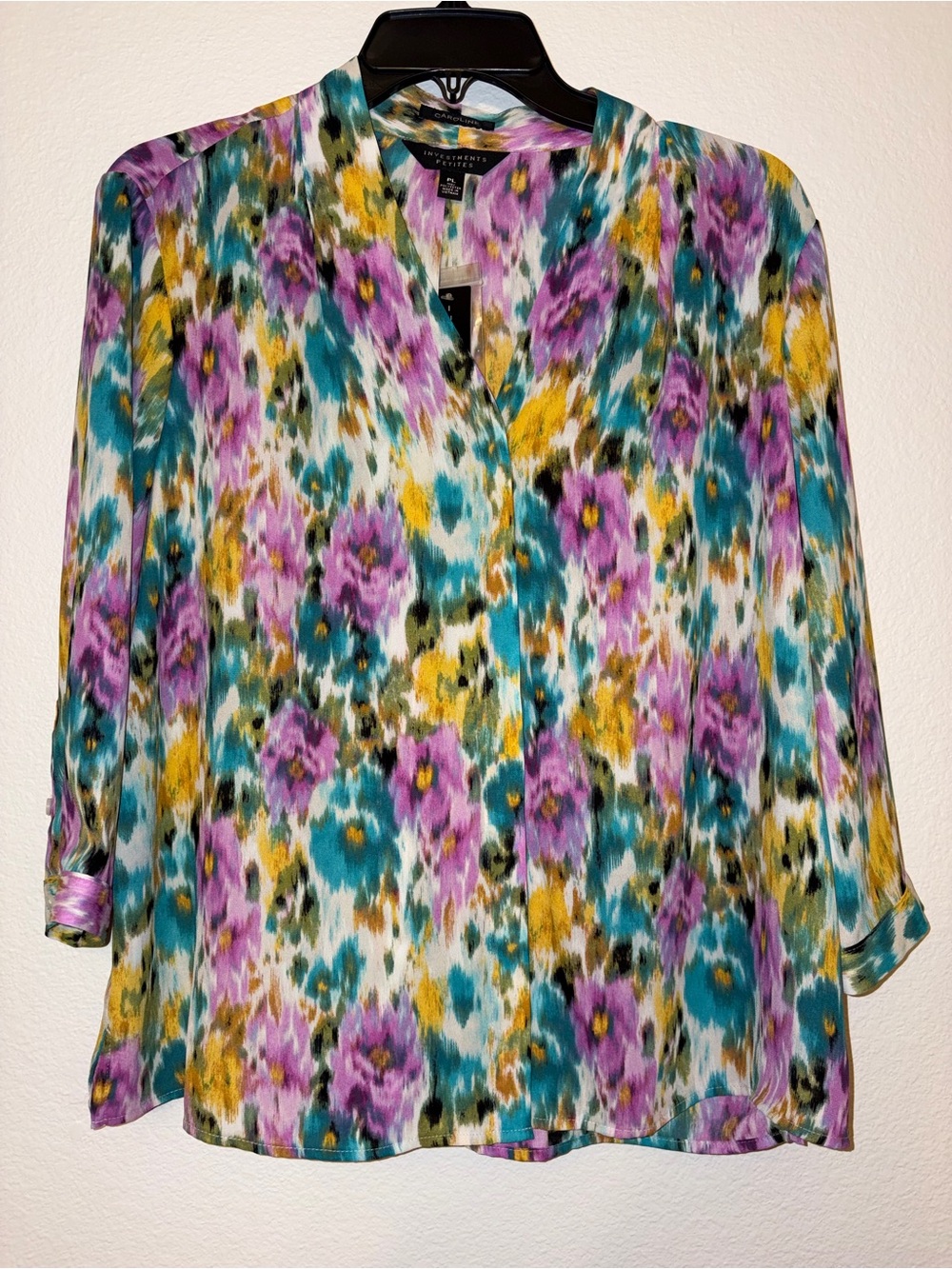 NWT Investments Petites Caroline Womens Petite Large Floral Blouse Top